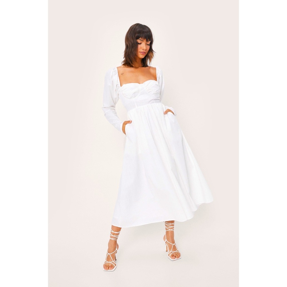 NWT Nasty Gal Ruched Bust Tie Back Midi Dress - Size 0